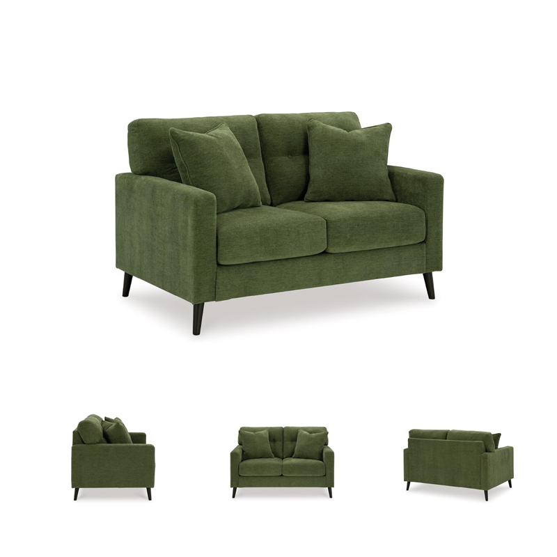 Bowery Hill Polyester Mid-Century Corner-blocked frame Green Loveseat