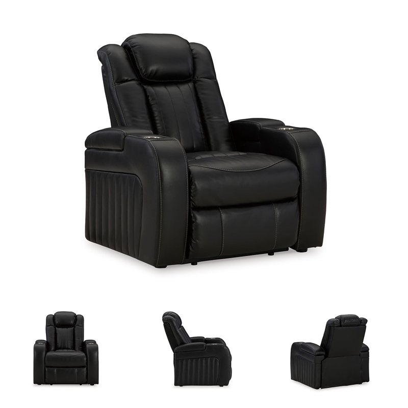 Bowery Hill Faux Leather Contemporary Midnight Power Recliner
