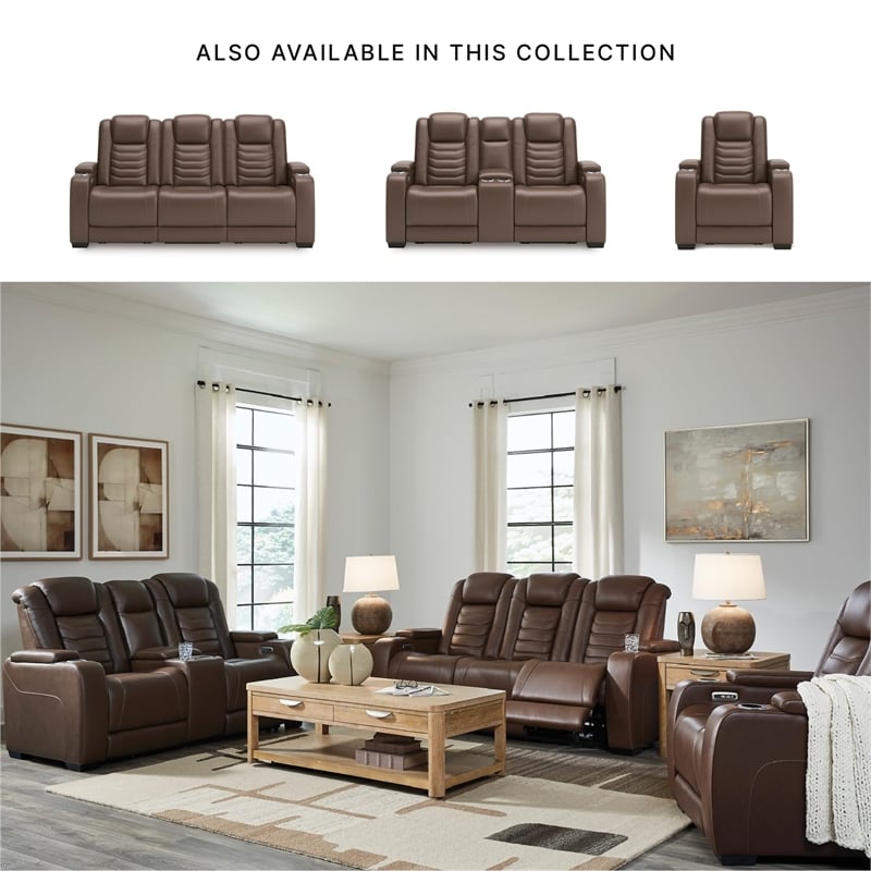 Bowery Hill Leather Contemporary Tobacco Finish Power Recliner