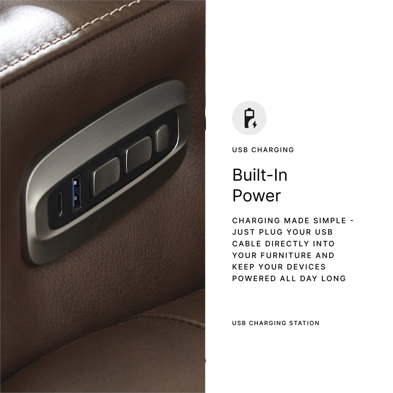 Bowery Hill Leather Contemporary Tobacco Finish Power Recliner