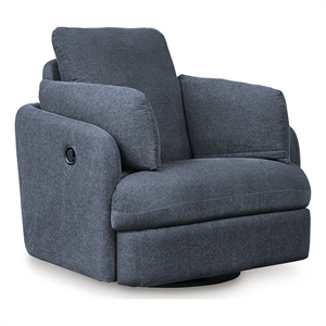 bowery hill polyester contemporary swivel glider recliner in blue