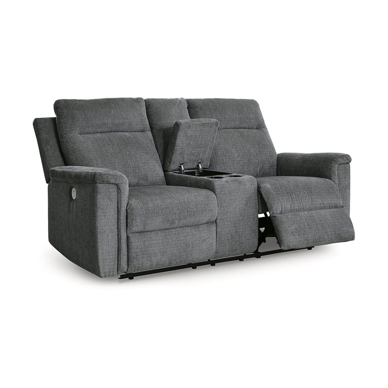 Bowery Hill Contemporary Gray Power Reclining Loveseat with Console