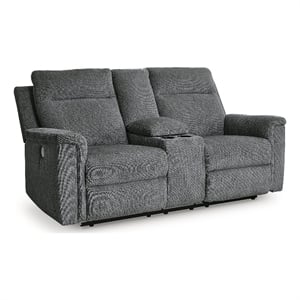 Bowery Hill Contemporary Gray Power Reclining Loveseat with Console