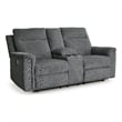 Bowery Hill Contemporary Gray Power Reclining Loveseat with Console