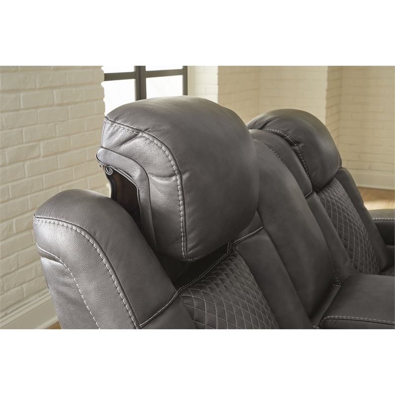 Bowery Hill Contemporary Dark Gray Power Reclining Loveseat with Console