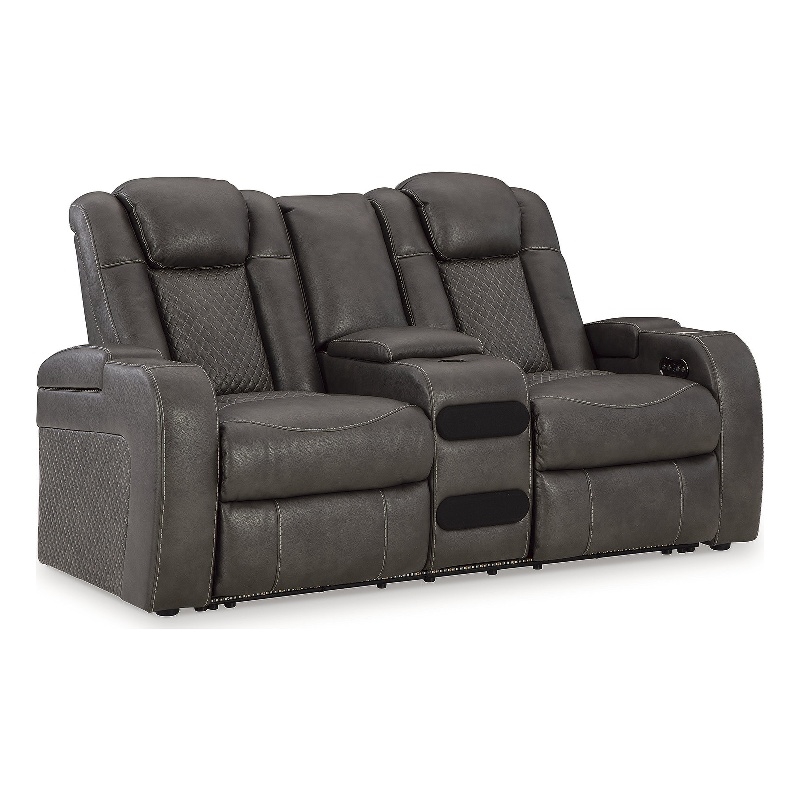 Bowery Hill Contemporary Dark Gray Power Reclining Loveseat with Console