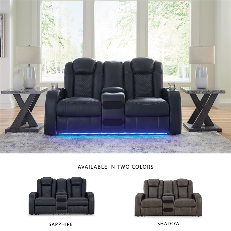 Bowery Hill Contemporary Sapphire Power Reclining Loveseat with Console