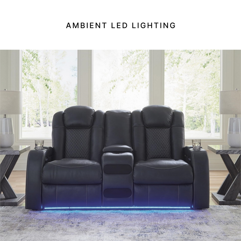 Bowery Hill Contemporary Sapphire Power Reclining Loveseat with Console