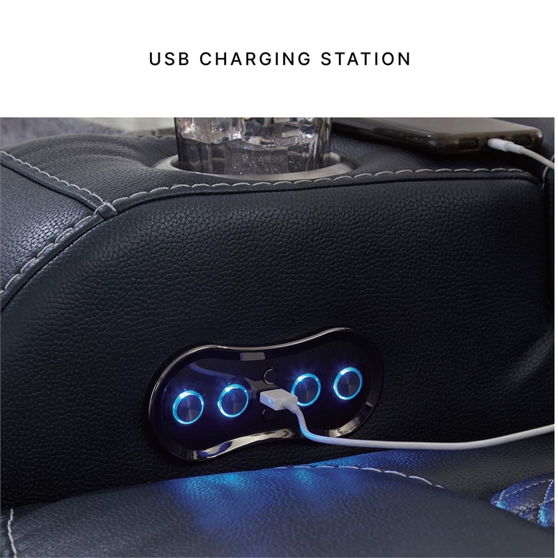 Bowery Hill Contemporary Sapphire Power Reclining Loveseat with Console