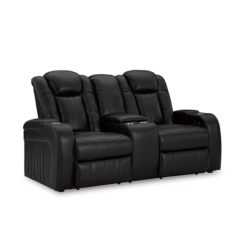 Bowery Hill Contemporary Black Power Reclining Loveseat with Console
