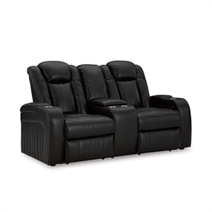 Bowery Hill Contemporary Black Power Reclining Loveseat with Console