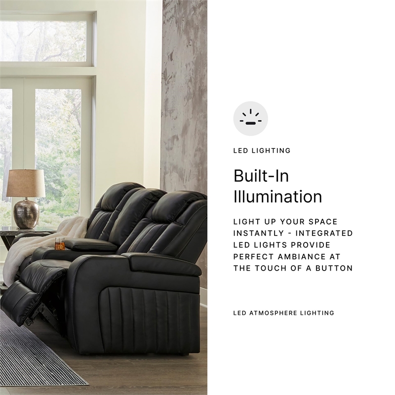 Bowery Hill Contemporary Black Power Reclining Loveseat with Console