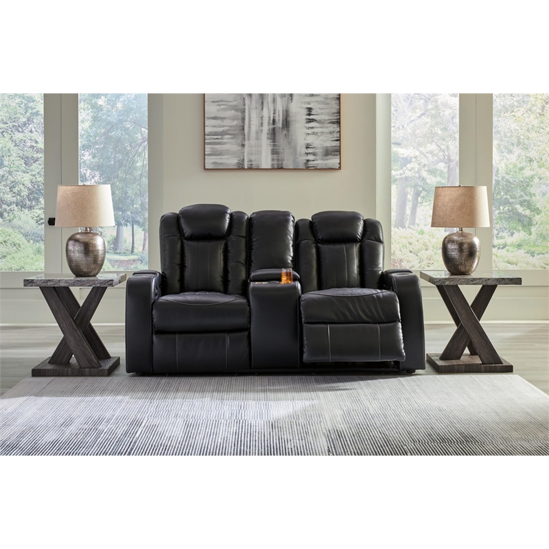Bowery Hill Contemporary Black Power Reclining Loveseat with Console