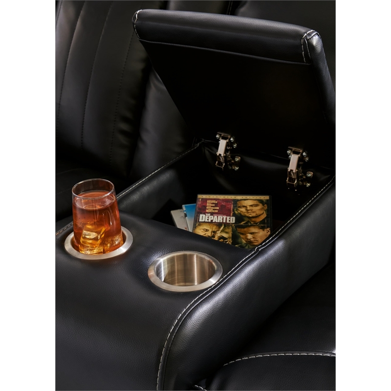 Bowery Hill Contemporary Black Power Reclining Loveseat with Console