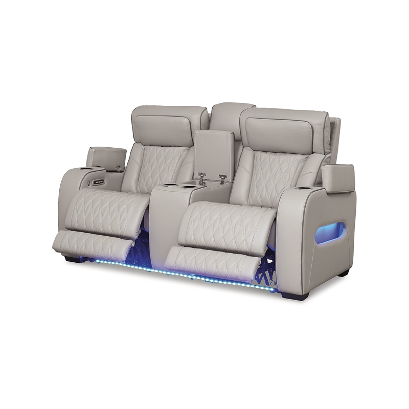 Bowery Hill Contemporary Gray Power Reclining Loveseat with Console