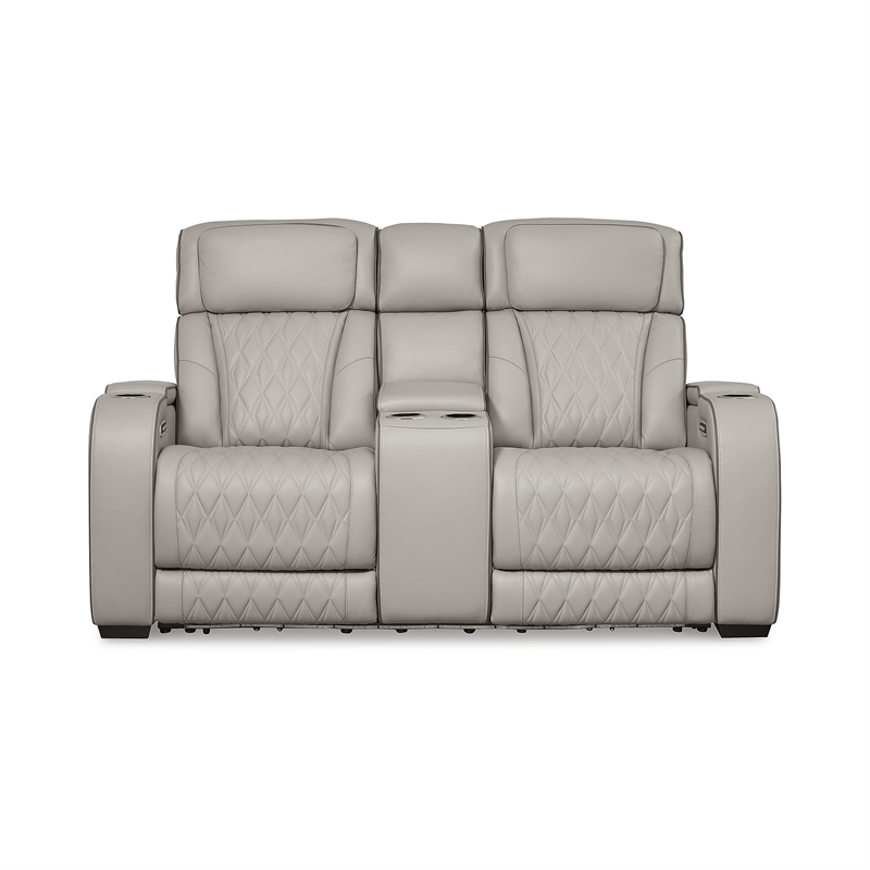 Bowery Hill Contemporary Gray Power Reclining Loveseat with Console