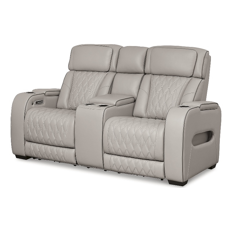 Bowery Hill Contemporary Gray Power Reclining Loveseat with Console
