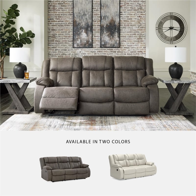 Bowery Hill Faux Leather Contemporary Gunmetal Reclining Sofa