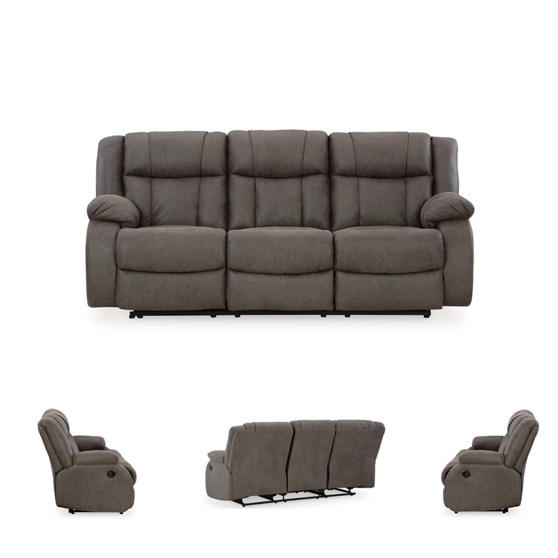 Bowery Hill Faux Leather Contemporary Gunmetal Reclining Sofa