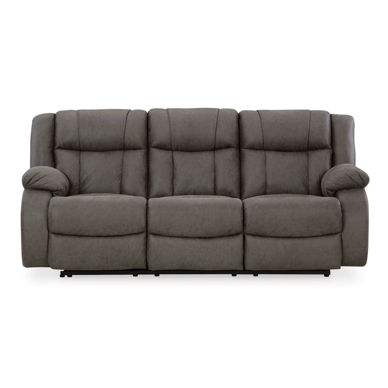 Bowery Hill Faux Leather Contemporary Gunmetal Reclining Sofa