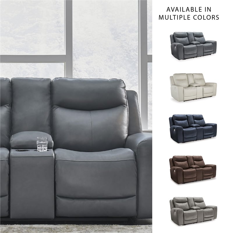 Bowery Hill Contemporary Steel Power Reclining Loveseat with Console