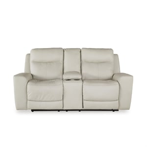 Bowery Hill Contemporary Off White Power Reclining Loveseat with Console