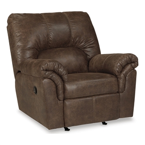 bowery hill faux leather contemporary tab-pull reclining motion coffee recliner