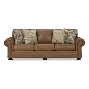 bowery hill traditional corner-blocked frame caramel queen sofa sleeper