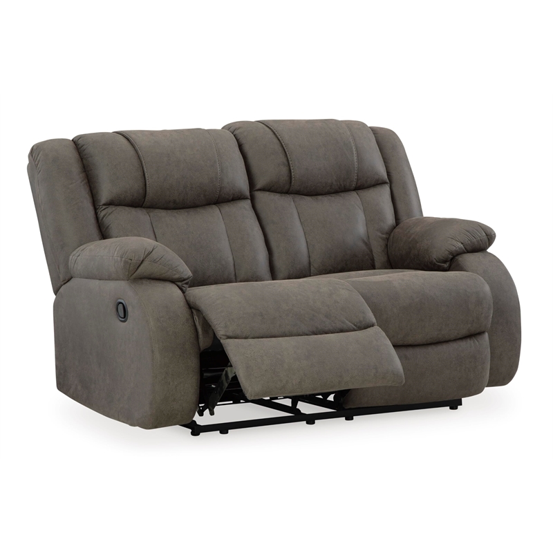 Bowery Hill Faux Leather Contemporary Gunmetal Reclining Loveseat