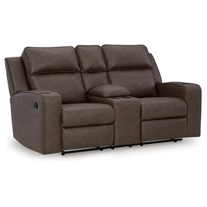 Bowery Hill Contemporary Brown Reclining Loveseat with Console