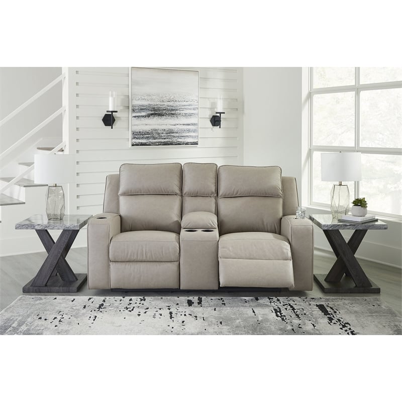 Bowery Hill Contemporary Pebble Reclining Loveseat with Console