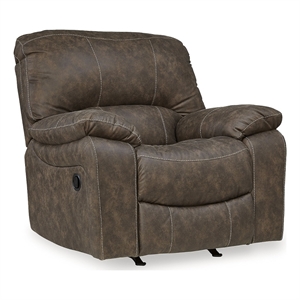 bowery hill faux leather pull-tab reclining motion chocolate recliner