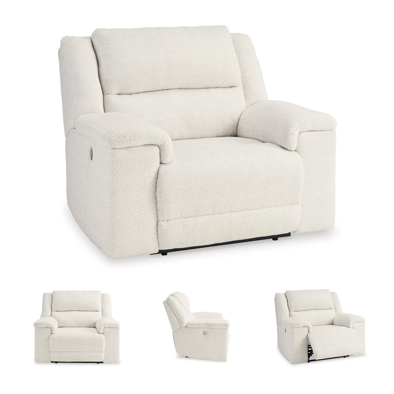 Bowery Hill Polyester Contemporary Off White Oversized Power Recliner