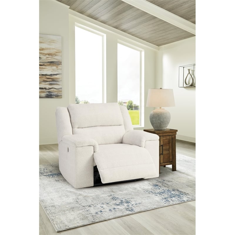 Bowery Hill Polyester Contemporary Off White Oversized Power Recliner