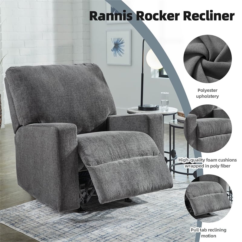 Bowery Hill Polyester Contemporary Pull-tab Reclining Motion Pewter Recliner