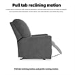 Bowery Hill Polyester Contemporary Pull-tab Reclining Motion Pewter Recliner