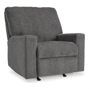 bowery hill polyester contemporary pull-tab reclining motion pewter recliner