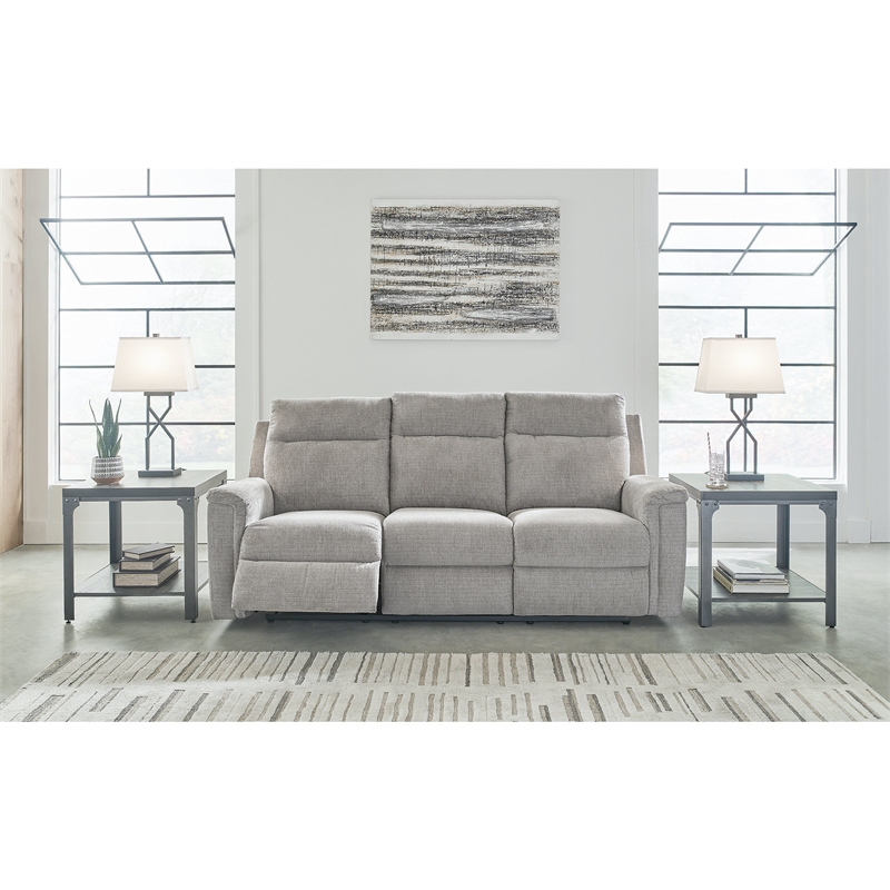 Bowery Hill Polyester Contemporary Ash Finish Power Reclining Sofa