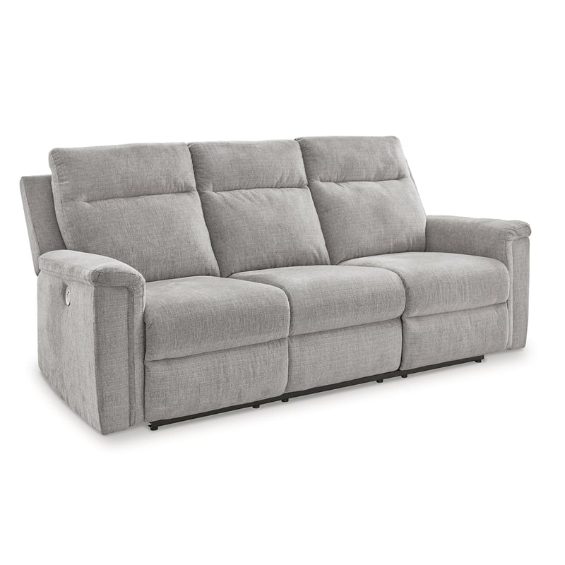Bowery Hill Polyester Contemporary Ash Finish Power Reclining Sofa