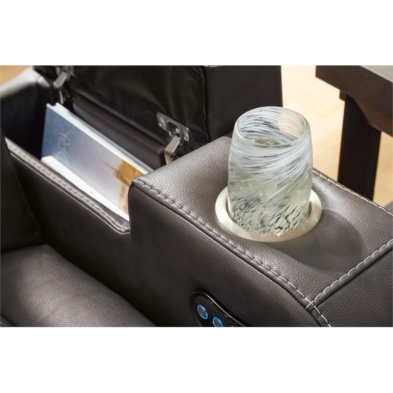 Bowery Hill Faux Leather Contemporary Brown Finish Power Recliner