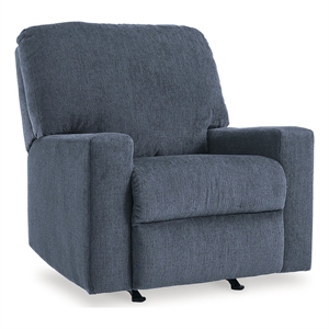 bowery hill polyester contemporary pull-tab reclining motion navy recliner
