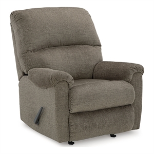 bowery hill polyester contemporary one-pull reclining motion nutmeg recliner
