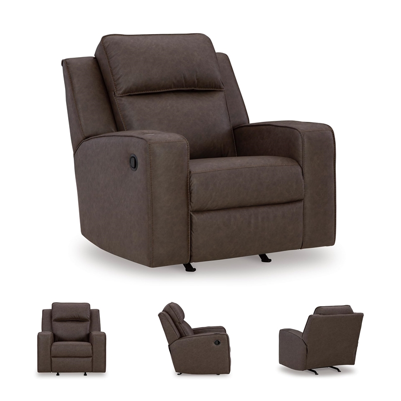 Bowery Hill Faux Leather Contemporary Pull-tab Reclining Motion Brown Recliner