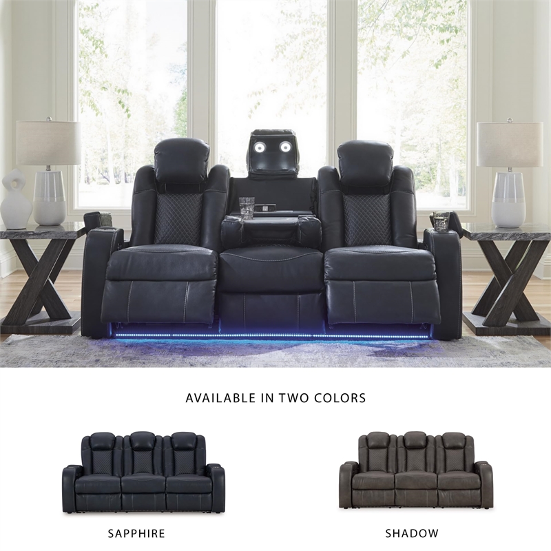 Bowery Hill Faux Leather Contemporary Sapphire Power Reclining Sofa