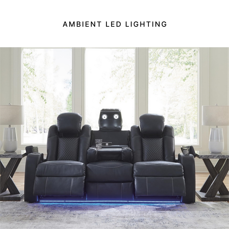 Bowery Hill Faux Leather Contemporary Sapphire Power Reclining Sofa