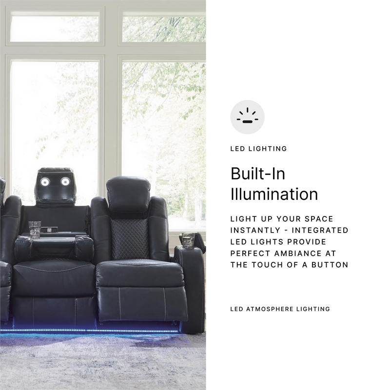 Bowery Hill Faux Leather Contemporary Sapphire Power Reclining Sofa