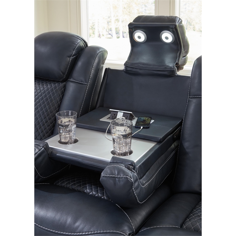 Bowery Hill Faux Leather Contemporary Sapphire Power Reclining Sofa