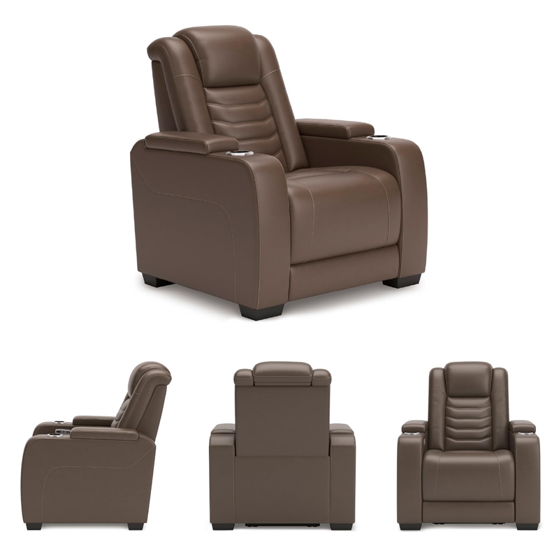 Bowery Hill Leather Contemporary Tobacco Power Reclining Sofa