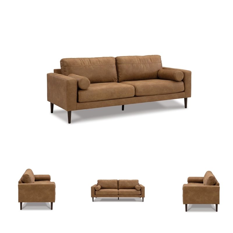 Bowery Hill Faux Leather Contemporary Corner-blocked frame Caramel Sofa