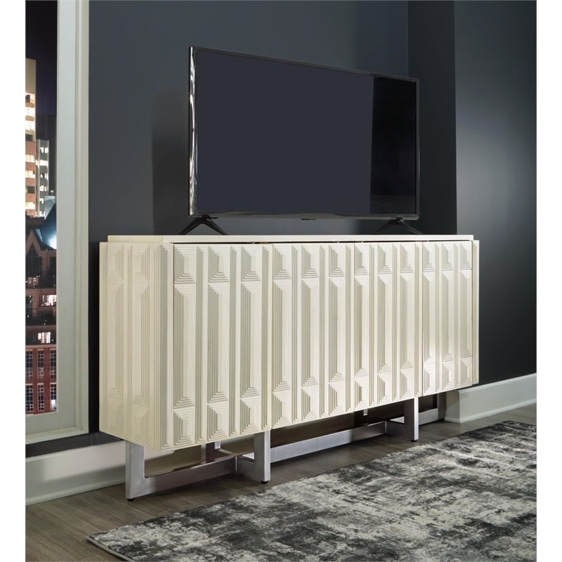 Bowery Hill Wood Contemporary Distressed White Accent Cabinet